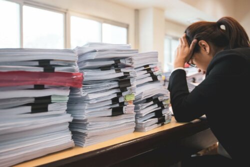 office with old piling documents